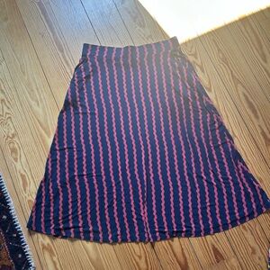 Boden Pink and Black Wavy Stripe Midi Skirt